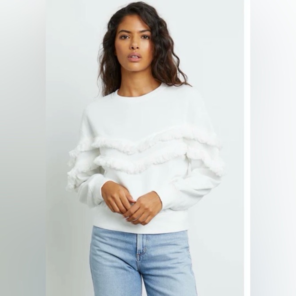 Rails Kinsey White Ruffle-Trim Sweatshirt